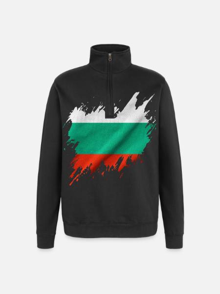 Drapeau bulgare, style déchiré - Sweat à zip 1/4 - noir