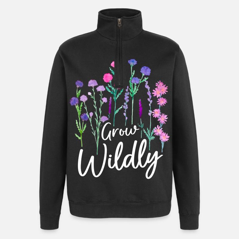 Wachse Wildblumen-Design - Quarter-Zip-Sweatshirt - Schwarz