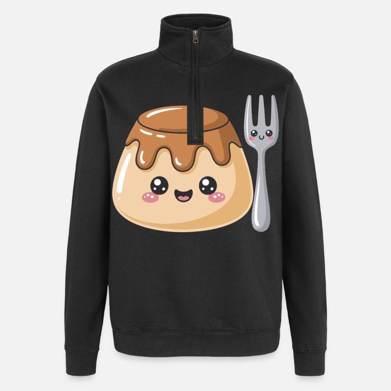Pudding with fork - Quarter-Zip Sweatshirt - black