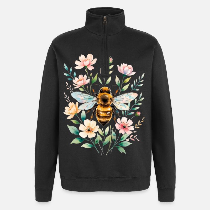 Bee in a flower frame - Quarter-Zip Sweatshirt - black