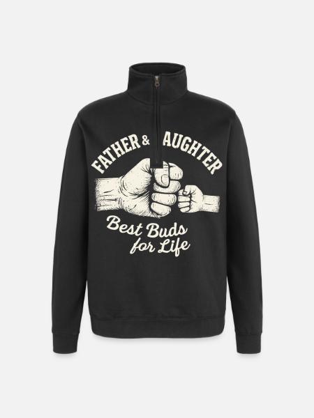 Far, datter, fistbump – bedste venner for evigt - Sweatshirt med 1/4 lynlås - sort