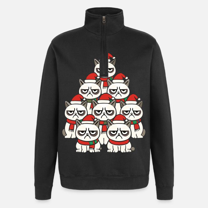 Grumpy Christmas Cats – Lustiges Katzen - Quarter-Zip Sweatshirt - black
