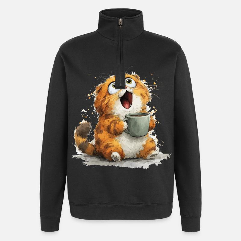 Katzenkaffee: Kulleraugen Latte - Quarter-Zip-Sweatshirt - Schwarz