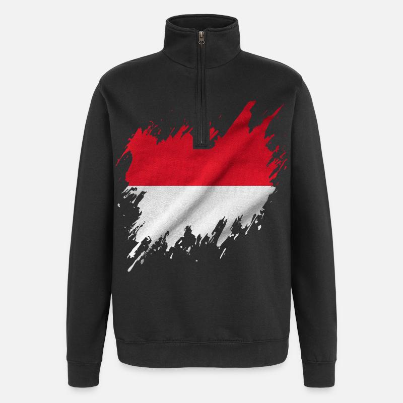 Drapeau indonésien, style déchiré - Sweat à zip 1/4 - noir
