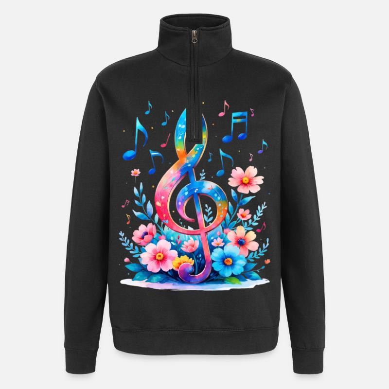 Regenbogen Notenschlüssel Blumenkunst - Quarter-Zip-Sweatshirt - Schwarz