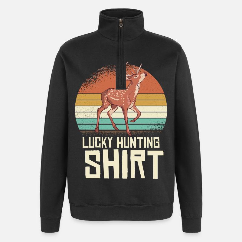 Chemise rétro cerf coucher de soleil - Sweat à zip 1/4 - noir