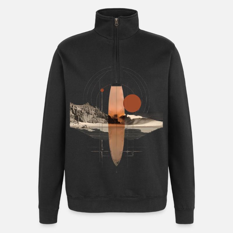 Kupferne Wellen Orbit - Geometrisches Surfbrett - Quarter-Zip-Sweatshirt - Schwarz