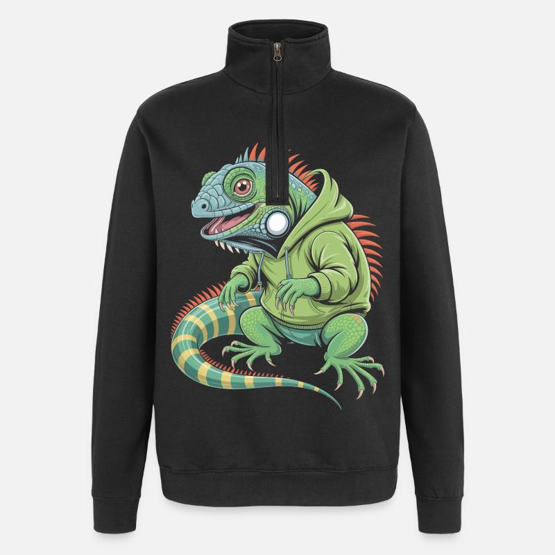 Iguane cool avec sweat à capuche - Sweat à zip 1/4 - noir