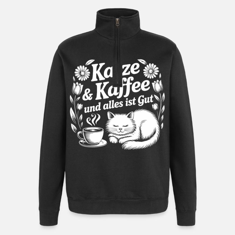 Cat & Coffee Snuggle Design - Quarter-Zip Sweatshirt - black