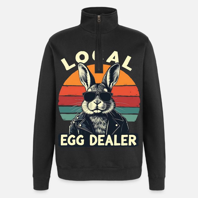 marchand d’œufs local lapin rétro - Sweat à zip 1/4 - noir