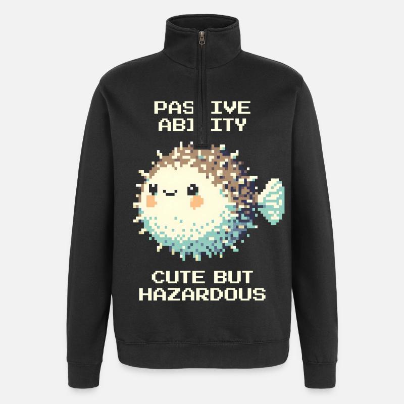Passiv: süß, doch gefährlich | Kugelfisch - Quarter-Zip Sweatshirt - black