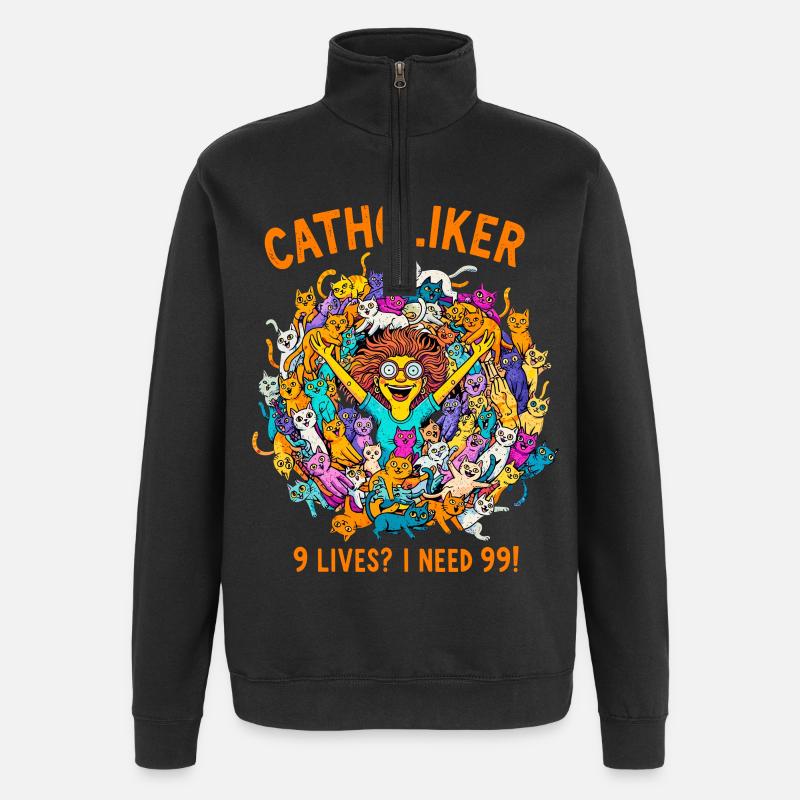Catzoholic - Just one more cat! - Quarter-Zip Sweatshirt - black