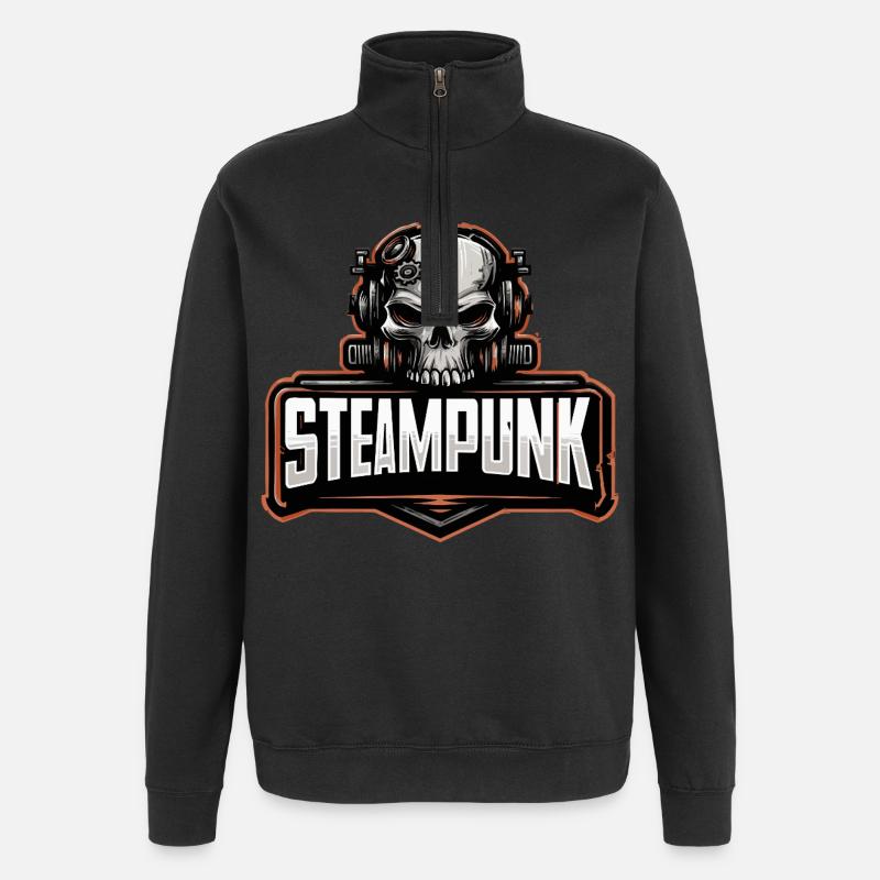 Steampunk Schädel – Mechanisches Retro Motiv - Quarter-Zip-Sweatshirt - Schwarz