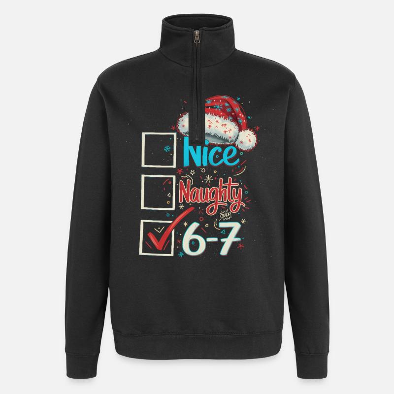 Nice Naughty 6 7 Weihnachten - Quarter-Zip-Sweatshirt - Schwarz