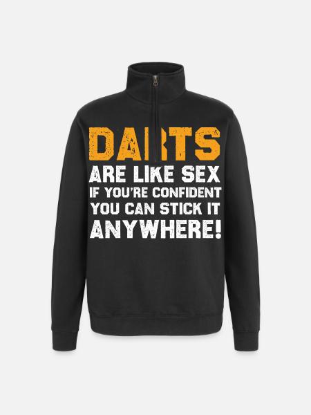 Funny Darts Quote Shirt - Quarter-Zip Sweatshirt - black