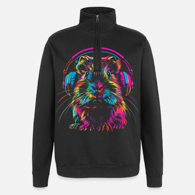 Cochon d’Inde néon avec casque - Sweat à zip 1/4 - noir