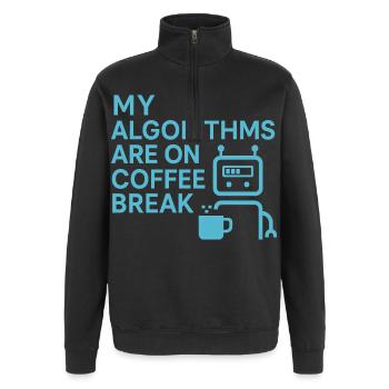 My algorithms are on coffee break - Quarter-Zip-Sweatshirt - Schwarz - Vorne - AI Model Female 172 light (172cm) & AI Model Male 178 dark (178cm)