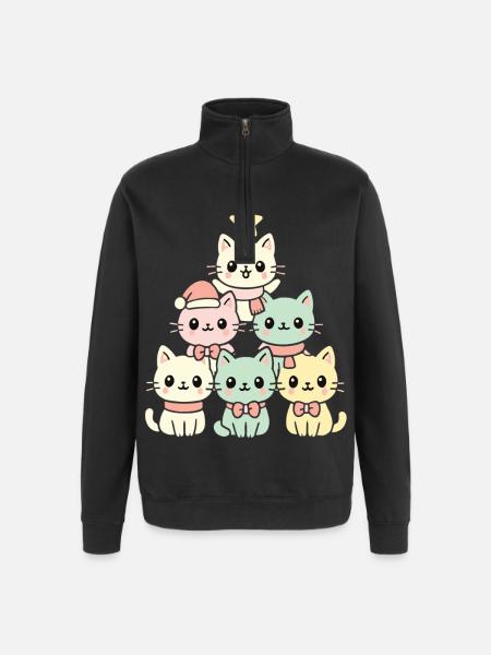 Cats Christmas Tree – Cute Xmas Cats - Quarter-Zip Sweatshirt - black