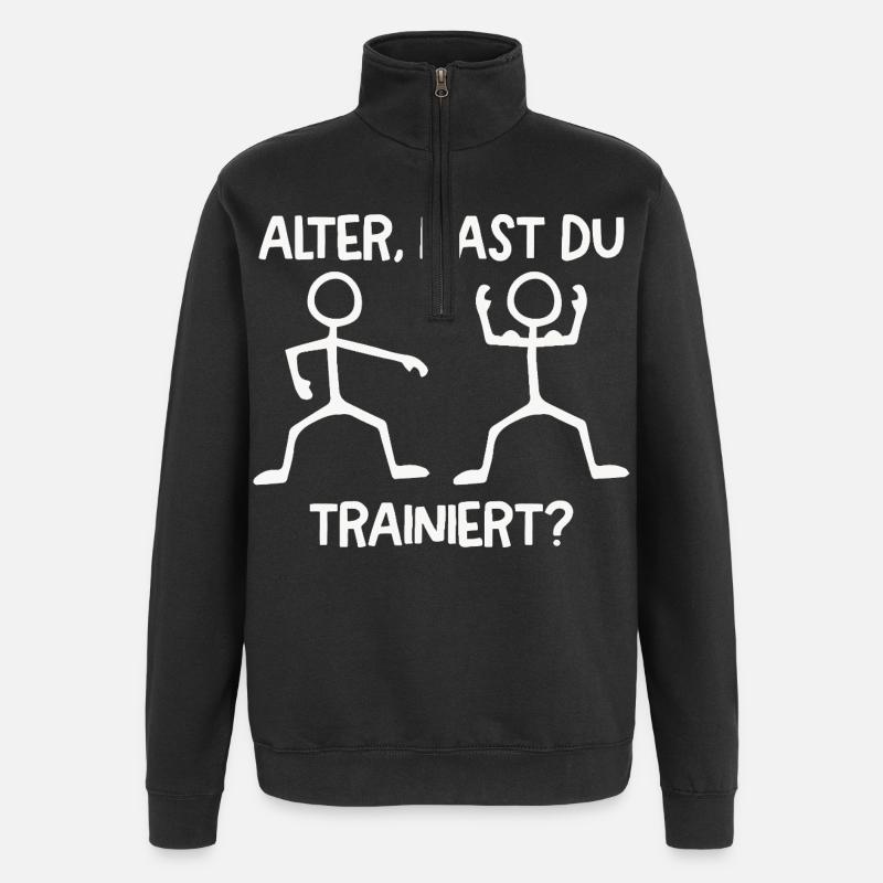 Strichmännchen HAST DU TRAINIERT Lustiges - Quarter-Zip-Sweatshirt - Schwarz