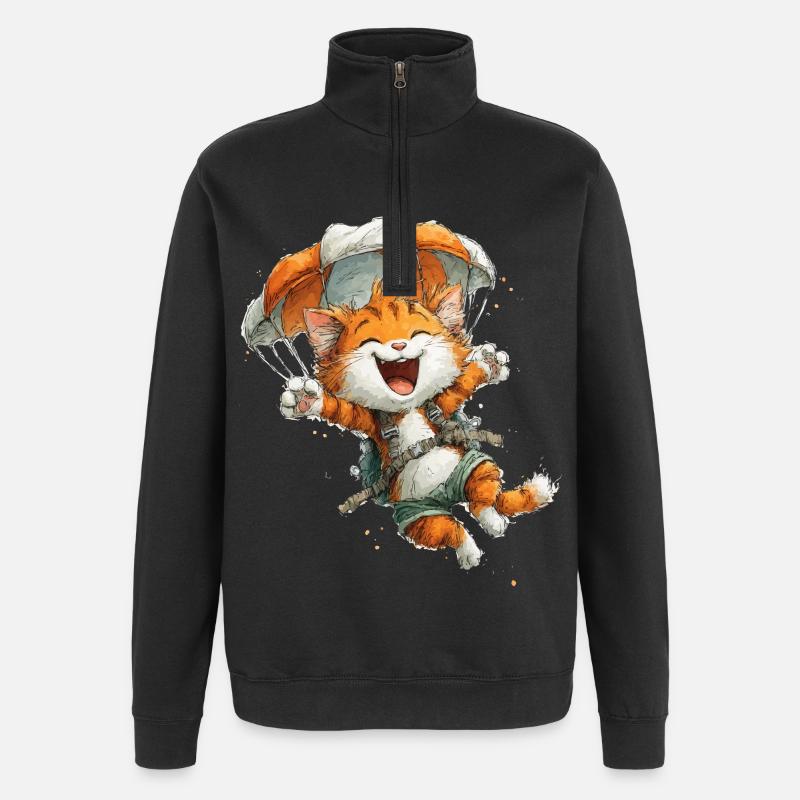 Paraglider Katze Luftabenteuer - Quarter-Zip-Sweatshirt - Schwarz