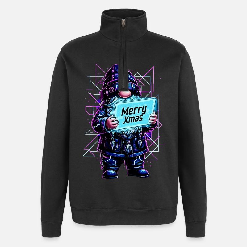 Merry Xmas - Synthwave Gnome 80s Cyberpunk - Quarter-Zip Sweatshirt - black