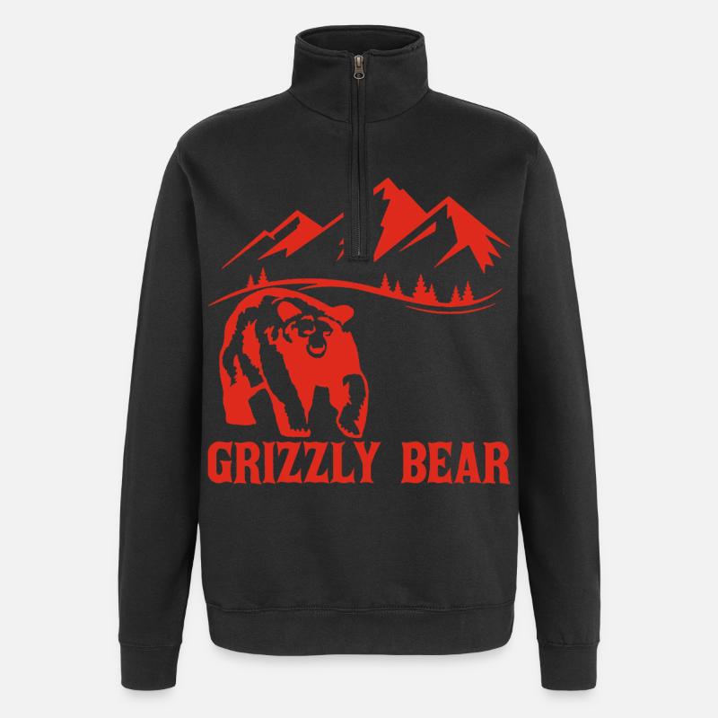 Hiking with a bear (red) - Quarter-Zip Sweatshirt - black
