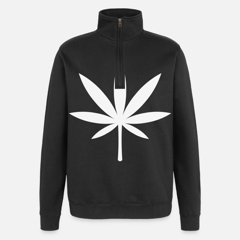 Cannabis / Marijuana / Feuille de chanvre (blanc) - Sweat à zip 1/4 - noir