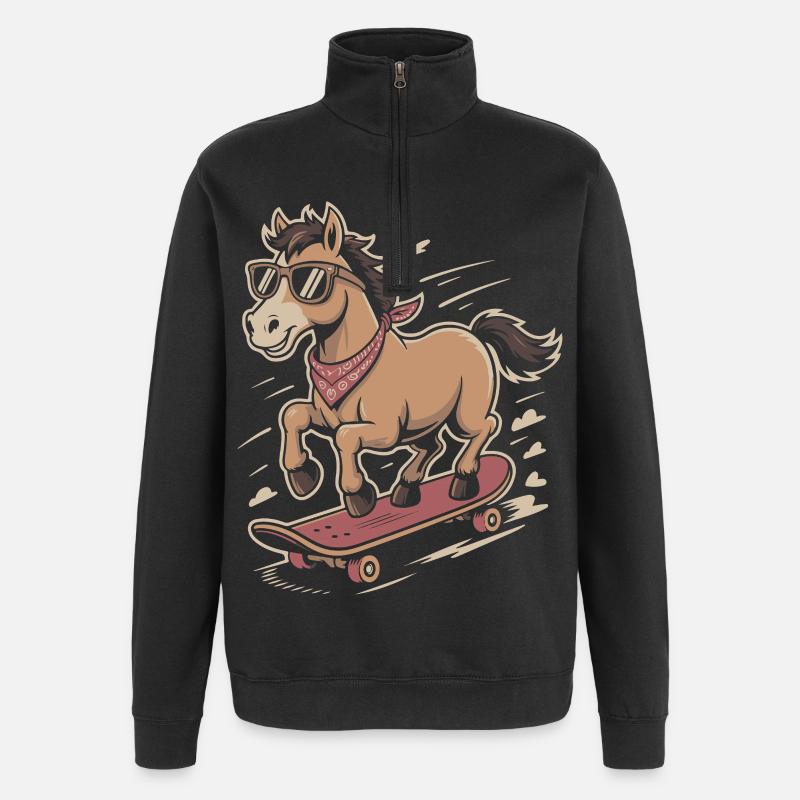 Pony Skateboard avec lunettes de soleil - Sweat à zip 1/4 - noir