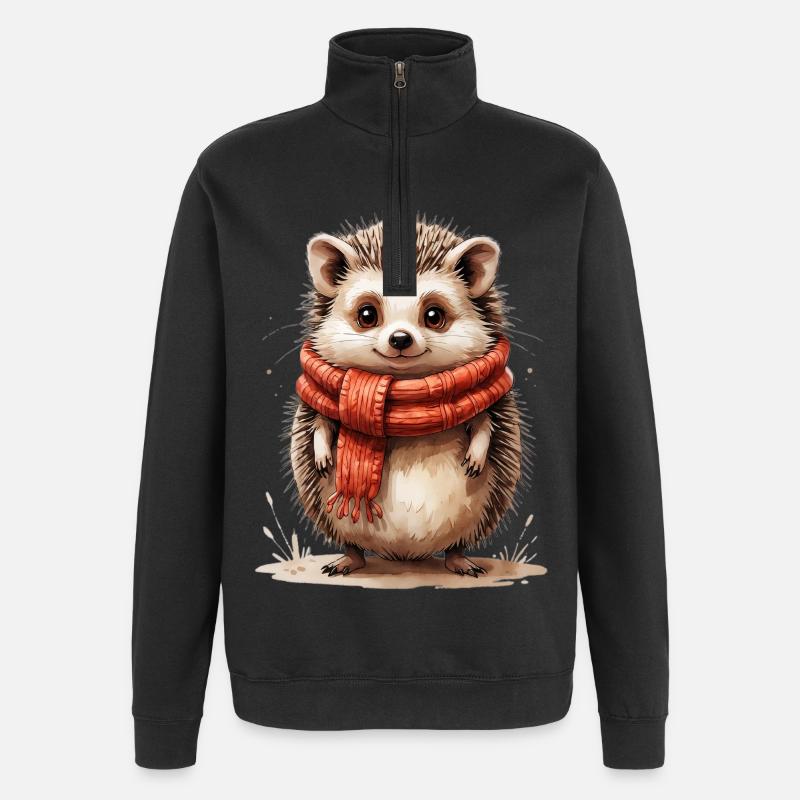 Hérisson d’hiver avec écharpe rouge - Sweat à zip 1/4 - noir