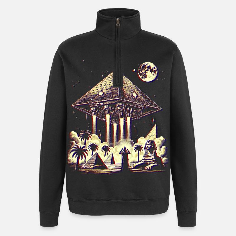 Antikes Pyramiden-UFO-Mystery-Design-Hemd - Quarter-Zip-Sweatshirt - Schwarz
