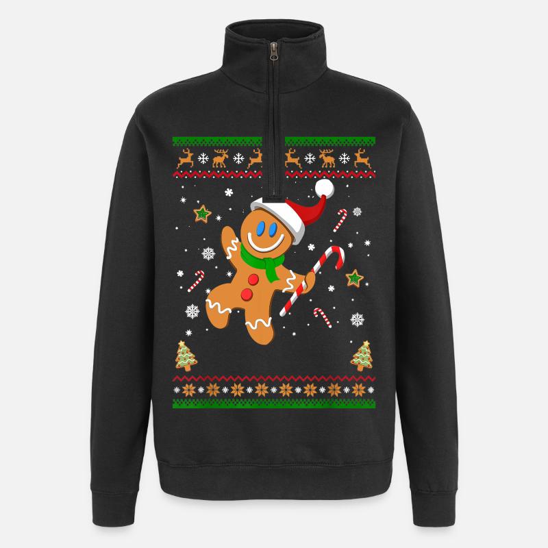 Hässliches Weihnachtspullover Lebkuchenmann Lustiges Geschenk - Quarter-Zip-Sweatshirt - Schwarz