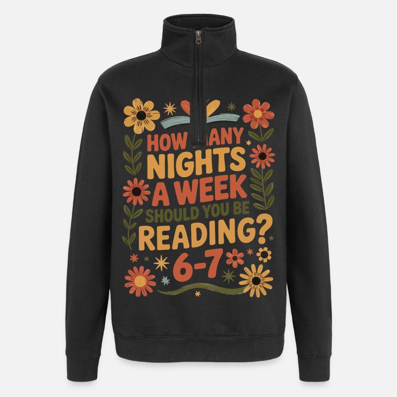Lese-Motivation 6-7 Nächte Retro Blumen - Quarter-Zip-Sweatshirt - Schwarz