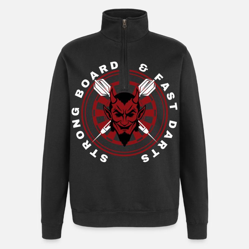 Darts, bullseye, dartboard and devil. - Quarter-Zip Sweatshirt - black