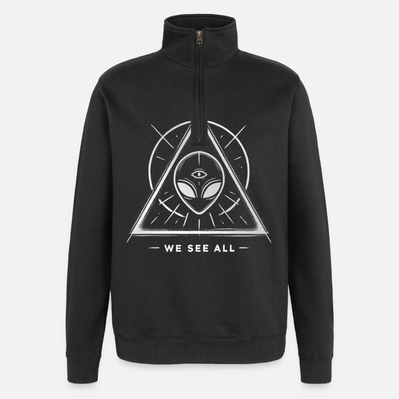UFO Alien Eye Triangular Sigil - Quarter-Zip Sweatshirt - black