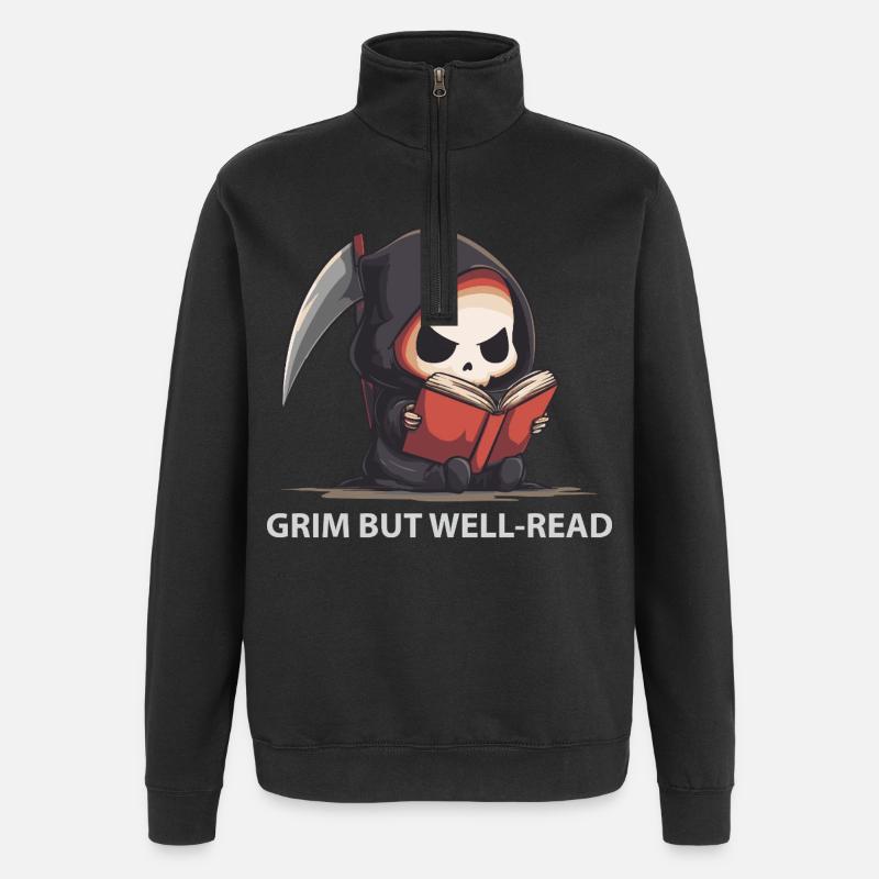 Reading Reaper – Humour noir mignon - Sweat à zip 1/4 - noir