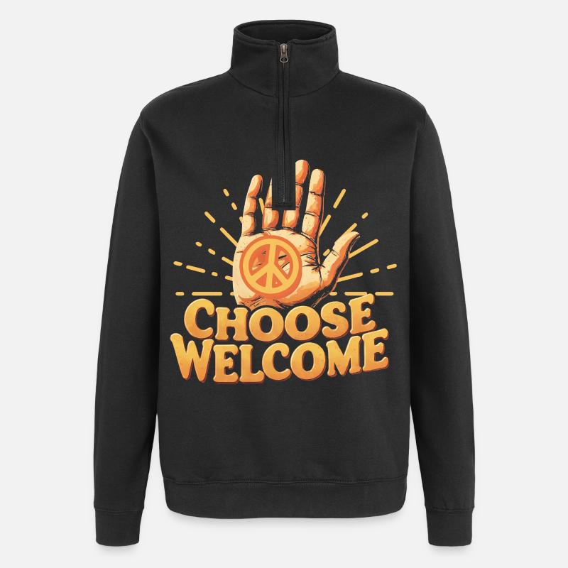 Humanité Egalité Choisir Bienvenue - Sweat à zip 1/4 - noir