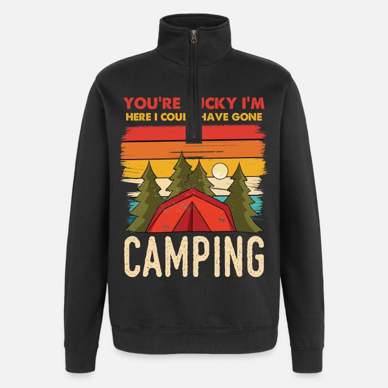 Camping Retro Sunset - Quarter-Zip Sweatshirt - black