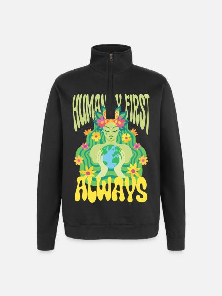 Menschlichkeit Equality Humanity First Always - Quarter-Zip Sweatshirt - black