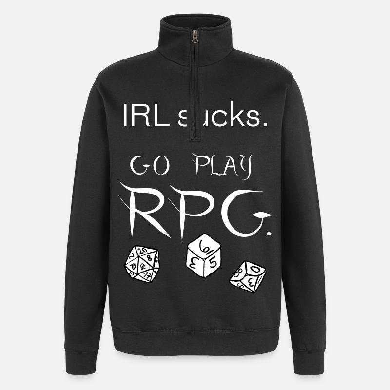 IRL sucks go play RPG (blanc) - Sweat à zip 1/4 - noir