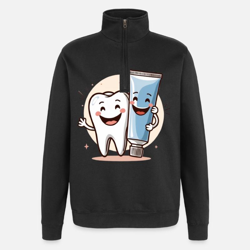 Smiling tooth with toothpaste - Quarter-Zip Sweatshirt - black