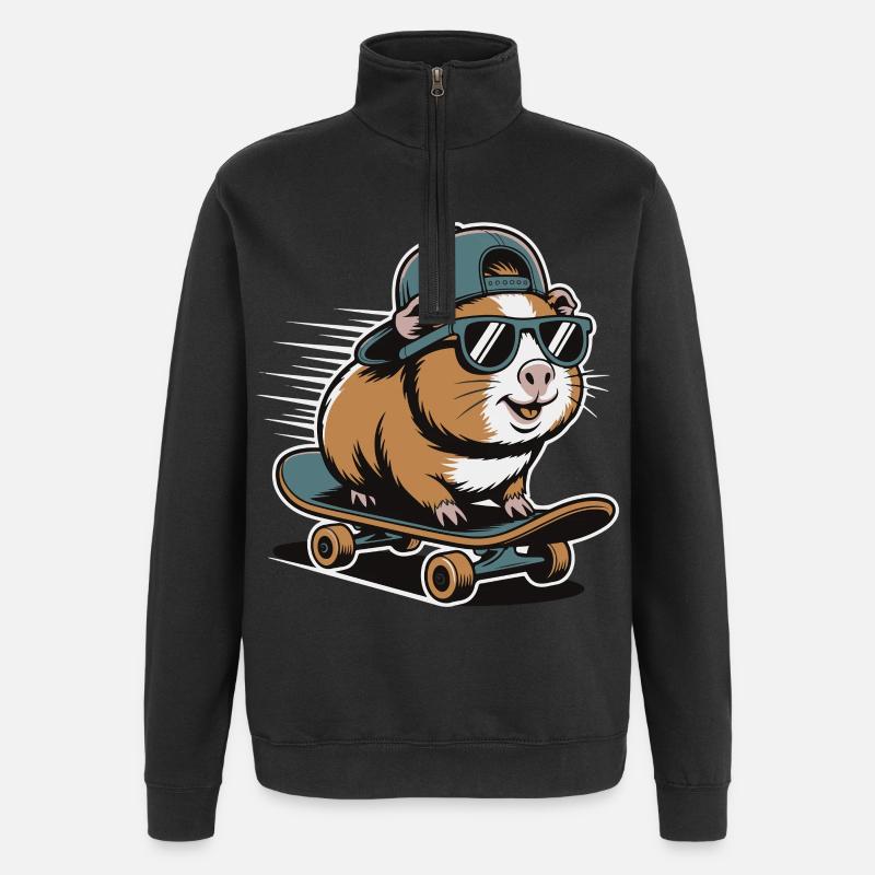 Hamster en skateboard - Sweat à zip 1/4 - noir