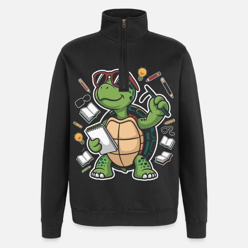 Lernende Schildkröte mit Stift - Quarter-Zip-Sweatshirt - Schwarz
