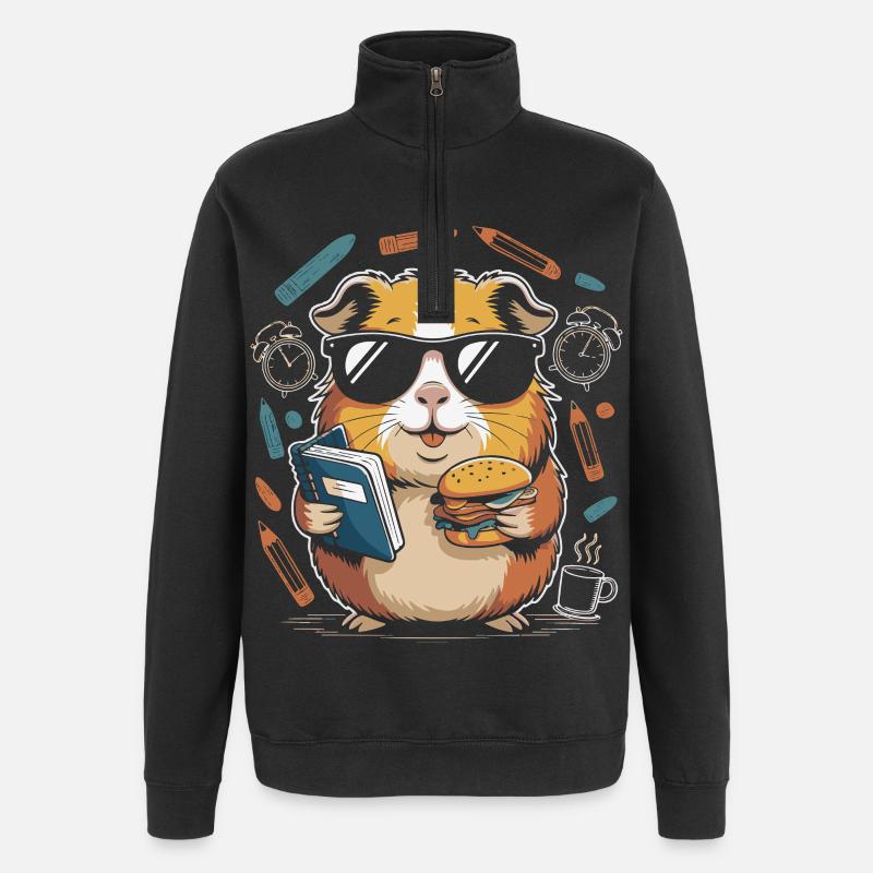 Book Hero Hamster with Burger - Quarter-Zip Sweatshirt - black