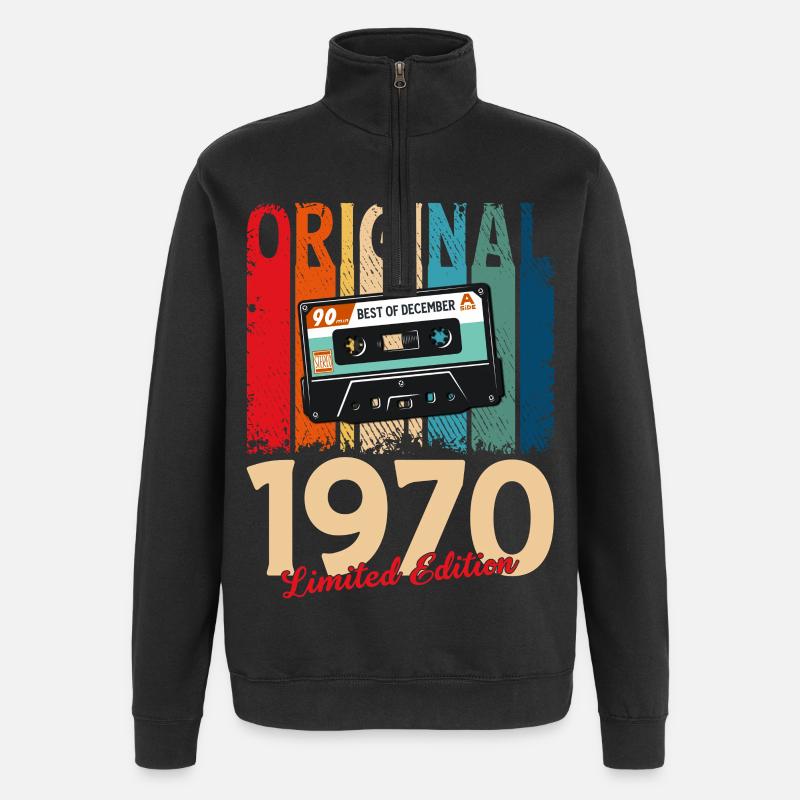 55th Birthday Cassette December 1970 - Quarter-Zip Sweatshirt - black