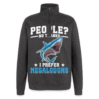Megalodon-Forschungsteam Megalodon-Hai-Liebhaber - Quarter-Zip-Sweatshirt - Anthrazit - Vorne - AI Model Female 172 light (172cm) & AI Model Male 178 dark (178cm)