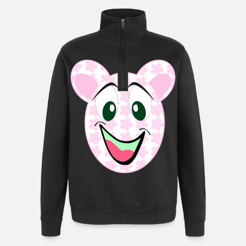 Bär Blumenmuster Lächeln - Quarter-Zip-Sweatshirt - Schwarz