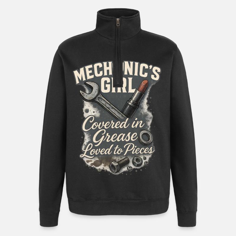 Mécanicienne : Aimer avec la graisse - Sweat à zip 1/4 - noir