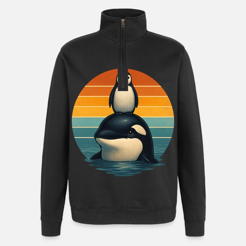 Orca Penguin Retro Animal Lovers - Sweat à zip 1/4 - noir