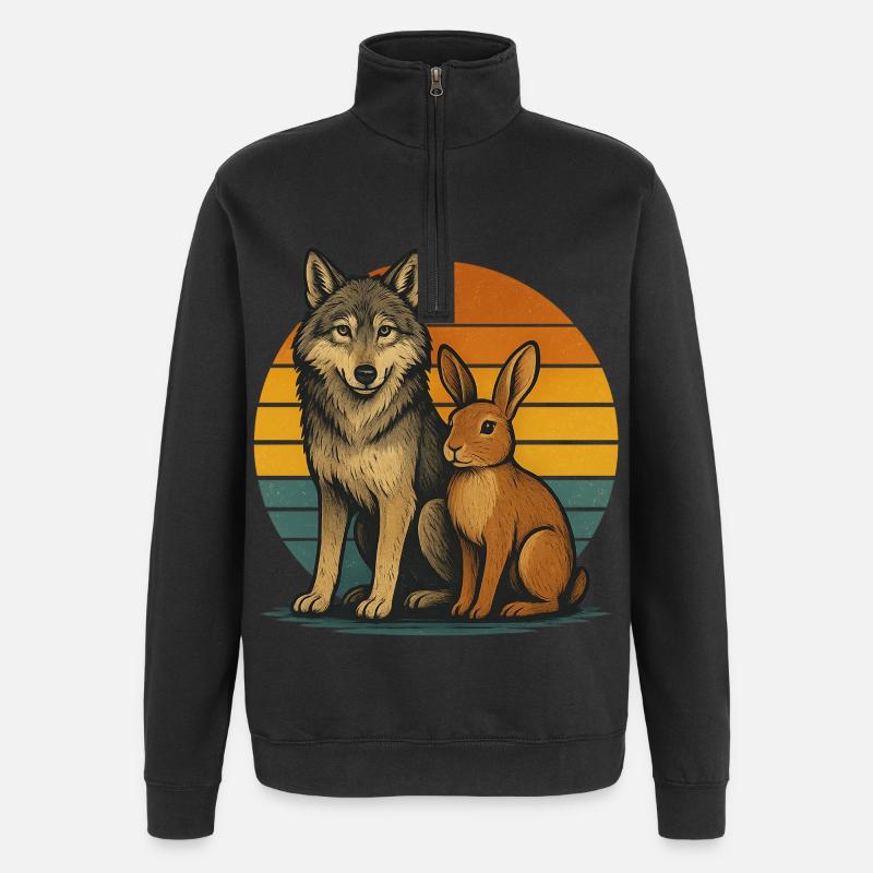 Wolf und Hase Retro - Quarter-Zip-Sweatshirt - Schwarz