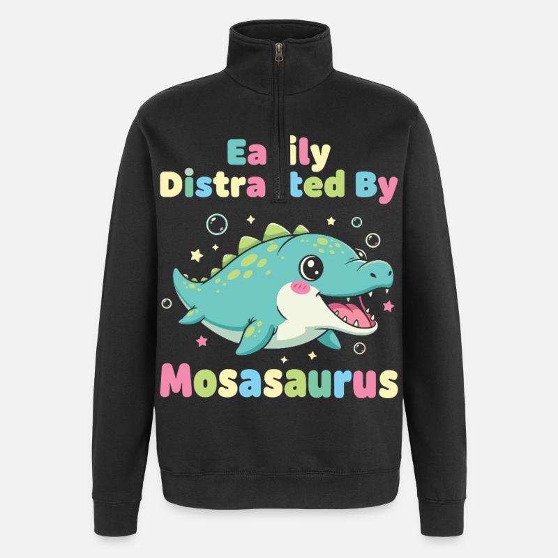 Kawaii Easily Distracted By Mosasaurus - Quarter-Zip Sweatshirt - black